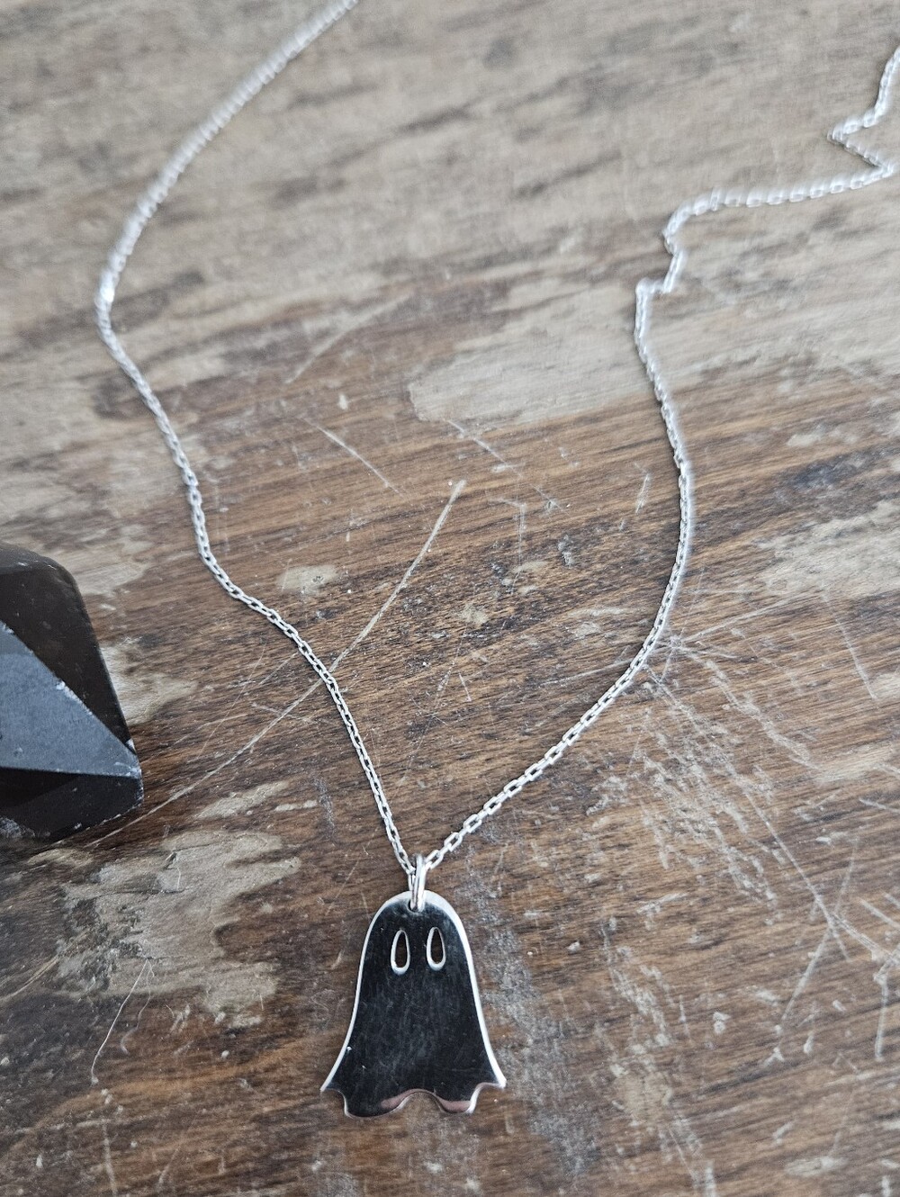 small ghost spooky sterling silver 925 chain boho tiny pendant ghostie necklace